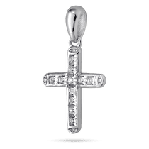 обзорное фото Серебряный подвес-крестик с камнями огранки принцесса и маленькими круглыми фианитами 040070  Серебряные подвески крестики
