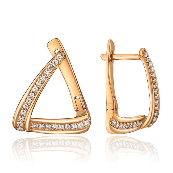 серьги золотые треугольник с фианитами