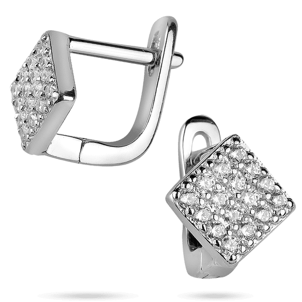 Женские маленькие серебряные серьги в виде ромба с белыми фианитами 925 пробы 039558 детальное изображение ювелирного изделия Серебряные серьги с камнями Женские маленькие серебряные серьги в виде ромба с белыми фианитами 925 пробы 039558 детальное изображение ювелирного изделия Серебряные серьги с камнями