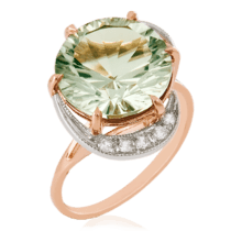 обзорное фото Золотое кольцо с зеленым аметистом 023906  Золотые кольца с аметистом