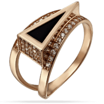 обзорное фото Золотое кольцо с агатом и фианитами 030037  Золотые кольца с агатом