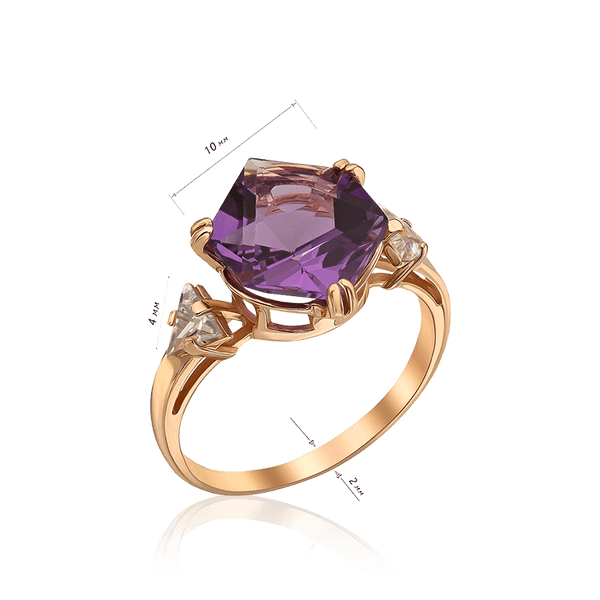 женское кольцо с аметистом и фианитами женское кольцо с аметистом и фианитами