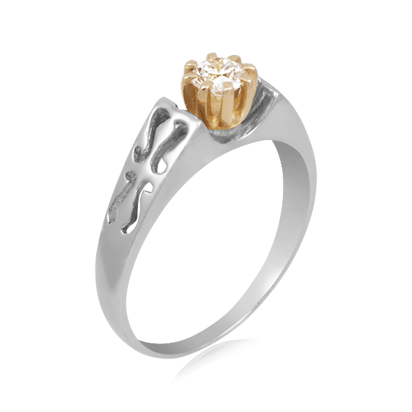 Кольцо с бриллиантом из белого и желтого золота 129698 детальное изображение ювелирного изделия Золотые кольца для помолвки с бриллиантом