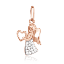 обзорное фото Позолоченный кулон-ангел с фианитами 024790  Подвески с позолотой