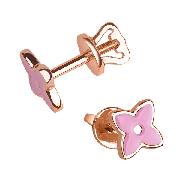 Золотые серьги с розовой эмалью "Цветок четырехлистник" 037957 детальное изображение ювелирного изделия Золотые серьги пуссеты Золотые серьги с розовой эмалью "Цветок четырехлистник" 037957 детальное изображение ювелирного изделия Золотые серьги пуссеты