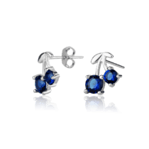 обзорное фото Серебряные серьги Вишенки с синими фианитами 027916  Серебряные серьги с камнями