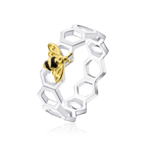 обзорное фото Женское серебряное кольцо Пчела и Соты 031239  Кольца с позолотой