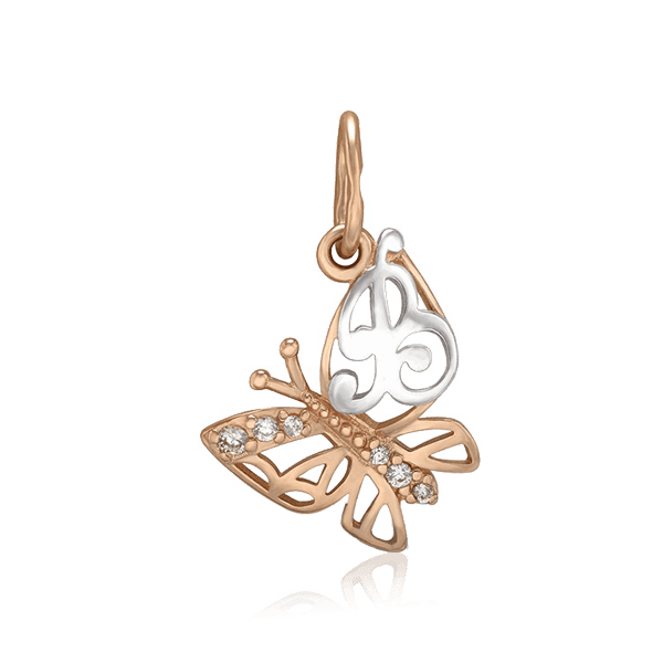 Золотой подвес Бабочка с фианитами буква В 028847 детальное изображение ювелирного изделия Подвески буквы из золота Золотой подвес Бабочка с фианитами буква В 028847 детальное изображение ювелирного изделия Подвески буквы из золота