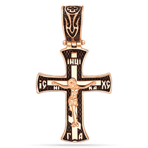 обзорное фото Золотой нательный крест с чернением 040254 Золотые крестики православные обзорное фото Золотой нательный крест с чернением 040254  Золотые крестики православные