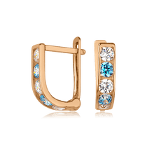 обзорное фото Золотые детские серьги дорожки с голубыми фианитами 025444  Серьги с камнями