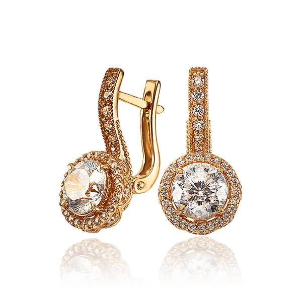 Золотые женские серьги с россыпью фианитов 034115 детальное изображение ювелирного изделия Золотые серьги