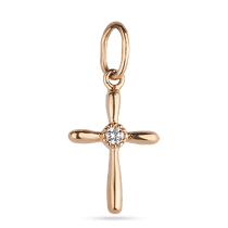 обзорное фото Золотой крестик с фианитом 028149 Декоративные золотые крестики обзорное фото Золотой крестик с фианитом 028149  Декоративные золотые крестики