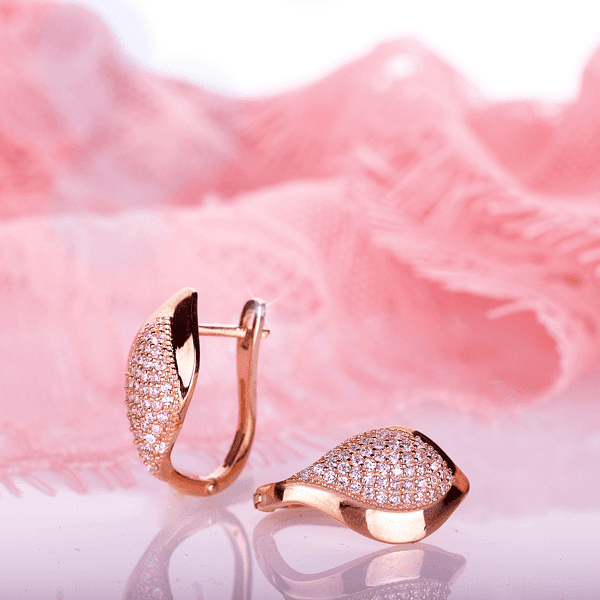 Золотые серьги с фианитами в красном золоте 030727 Золотые серьги с фианитами в красном золоте 030727