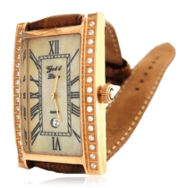 обзорное фото Часы мужские с золотым корпусом и ремешком из кожи 036347  Мужские золотые часы