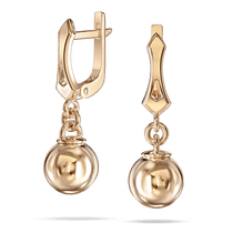 обзорное фото Золотые серьги с фигурным верхом и подвешенным шариком 040408  Золотые серьги без вставок