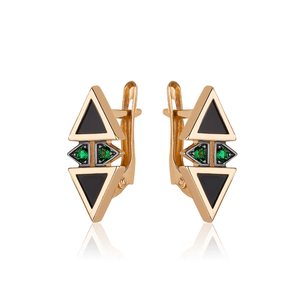 Золотые серьги с агатом и нанокристаллами 030008 Золотые серьги с агатом и нанокристаллами 030008