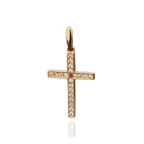 обзорное фото Кулон крестик с рубином и лейкосапфирами 023157 Декоративные золотые крестики обзорное фото Кулон крестик с рубином и лейкосапфирами 023157  Декоративные золотые крестики