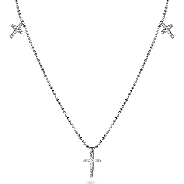 Серебряное колье с подвесными декоративными крестиками с белыми фианитами в плетении гольф 039811 детальное изображение ювелирного изделия Серебряные колье Серебряное колье с подвесными декоративными крестиками с белыми фианитами в плетении гольф 039811 детальное изображение ювелирного изделия Серебряные колье