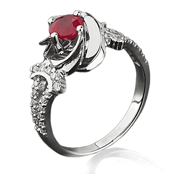 Кольцо из белого золота с рубином и бриллиантами 1076/1 детальное изображение ювелирного изделия Золотые кольца с рубином Кольцо из белого золота с рубином и бриллиантами 1076/1 детальное изображение ювелирного изделия Золотые кольца с рубином