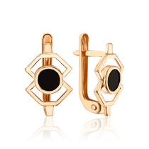 обзорное фото Золотые серьги в минималистическом дизайне с агатом 035288 Золотые серьги обзорное фото Золотые серьги в минималистическом дизайне с агатом 035288  Золотые серьги
