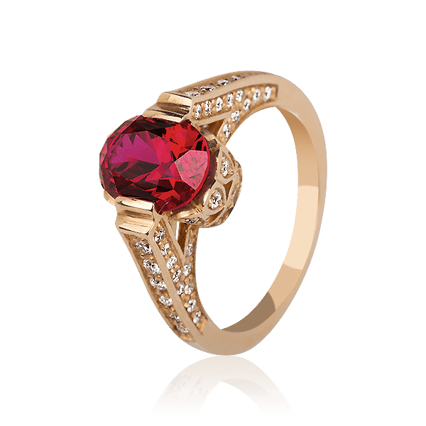 Кольцо в красном золоте с рубином и бриллиантами 027123 детальное изображение ювелирного изделия Золотые кольца с рубином