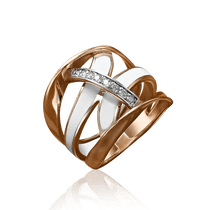 обзорное фото Кольцо из золота с белой эмалью и фианитами 030831 Эксклюзивные кольца из золота обзорное фото Кольцо из золота с белой эмалью и фианитами 030831  Эксклюзивные кольца из золота