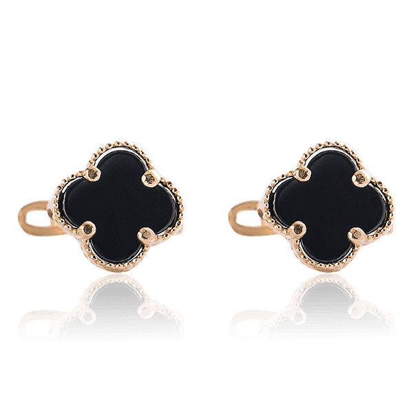 Золотые серьги с английским замком Клевер с ониксом 033050 детальное изображение ювелирного изделия Золотые серьги с ониксом Золотые серьги с английским замком Клевер с ониксом 033050 детальное изображение ювелирного изделия Золотые серьги с ониксом
