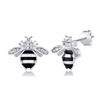 обзорное фото Серебряные серьги гвоздики Пчелы с фианитами 031142  Серебряные серьги с камнями