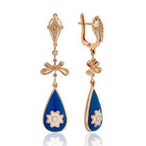 обзорное фото Золотые серьги подвески с синей эмалью и фианитами 031648 Золотые серьги с эмалью обзорное фото Золотые серьги подвески с синей эмалью и фианитами 031648  Золотые серьги с эмалью