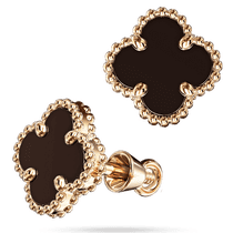 обзорное фото Серьги - пусеты Клевер с черным агатом в красном золоте 585 пробы 039918 Золотые серьги с агатом обзорное фото Серьги - пусеты Клевер с черным агатом в красном золоте 585 пробы 039918  Золотые серьги с агатом
