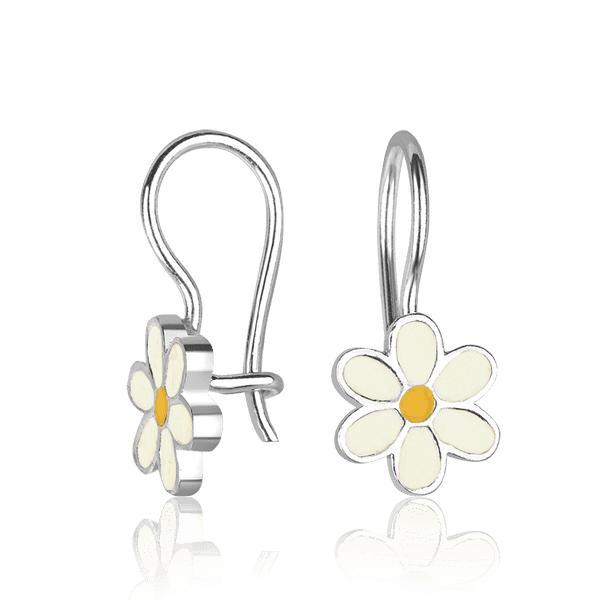 Серебряные детские серьги на французском замке с эмалью белые ромашки 037605 детальное изображение ювелирного изделия Детские серебряные серьги  Серебряные детские серьги на французском замке с эмалью белые ромашки 037605 детальное изображение ювелирного изделия Детские серебряные серьги