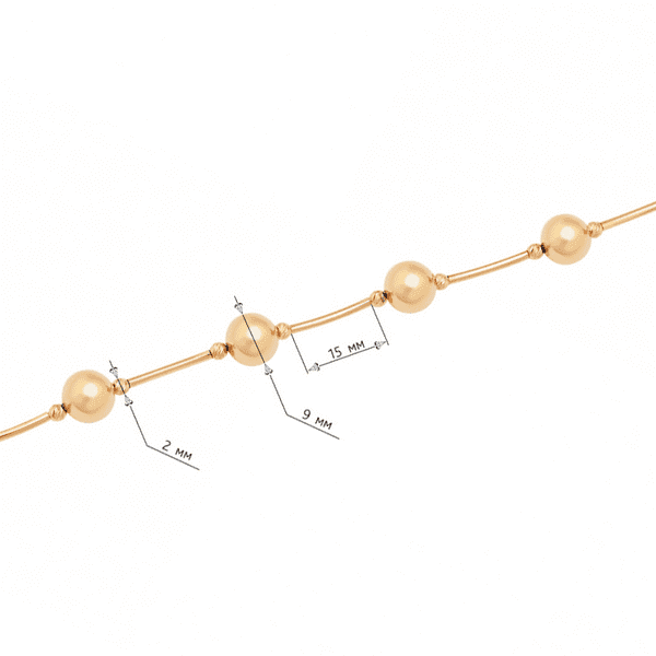 Золотой браслет с 5 большими шариками, соединенными тонкими звеньями Золотой браслет с 5 большими шариками, соединенными тонкими звеньями