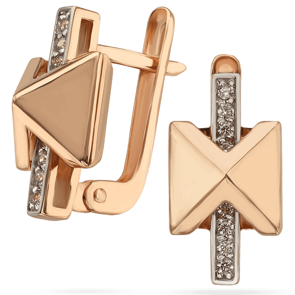 Серьги в комбинированном золоте с объемным декоративным элементом и фианитами 039132 детальное изображение ювелирного изделия Золотые серьги с фианитом Серьги в комбинированном золоте с объемным декоративным элементом и фианитами 039132 детальное изображение ювелирного изделия Золотые серьги с фианитом