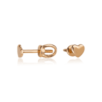 обзорное фото Золотые серьги гвоздики с маленьким сердечком 029011  Золотые серьги без вставок