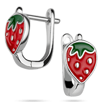 обзорное фото Детские серьги на английской застежке Клубнички в красно - зеленой эмалью 039555 Детские серебряные серьги  обзорное фото Детские серьги на английской застежке Клубнички в красно - зеленой эмалью 039555  Детские серебряные серьги