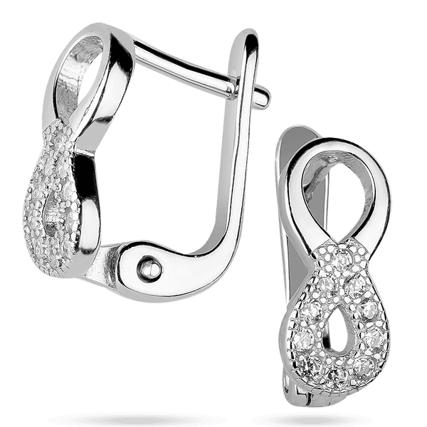Серьги с фианитами Бесконечность в серебре на английской застежке 039541 детальное изображение ювелирного изделия Серебряные серьги с камнями Серьги с фианитами Бесконечность в серебре на английской застежке 039541 детальное изображение ювелирного изделия Серебряные серьги с камнями