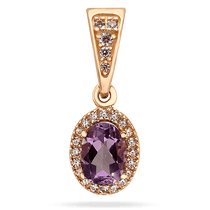 обзорное фото Золотой кулон с аметистом и фианитами 035082 Золотые подвески обзорное фото Золотой кулон с аметистом и фианитами 035082  Золотые подвески