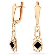 обзорное фото Золотые серьги геометрия с агатом 035399  Золотые серьги