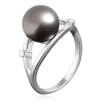 обзорное фото Золотое кольцо с черным жемчугом и бриллиантами 1020/1  Золотые кольца с жемчугом
