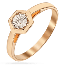 обзорное фото Красивое кольцо из комбинированного золота с бриллиантом 037148  Золотые кольца с бриллиантами
