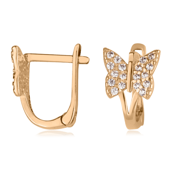 Золотые детские серьги Бабочки с фианитом 025109 детальное изображение ювелирного изделия Серьги с камнями
