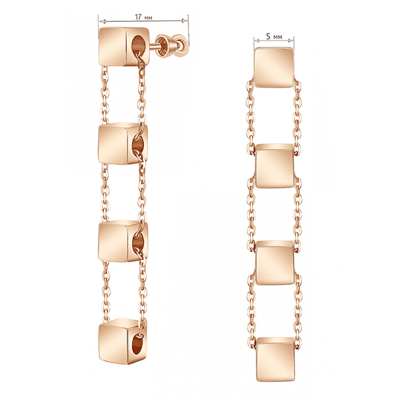 Длинные золотые пусеты Кубическая гармония с гладкими кубиками соединенными изящными цепочками Длинные золотые пусеты Кубическая гармония с гладкими кубиками соединенными изящными цепочками