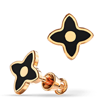 обзорное фото Золотые серьги Fashion с чёрной эмалью 040043 Золотые серьги с эмалью обзорное фото Золотые серьги Fashion с чёрной эмалью 040043  Золотые серьги с эмалью