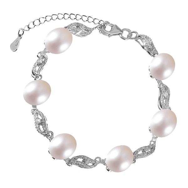 Серебряный браслет с жемчугом и фианитами 025483 детальное изображение ювелирного изделия Серебряные женские браслеты Серебряный браслет с жемчугом и фианитами 025483 детальное изображение ювелирного изделия Серебряные женские браслеты