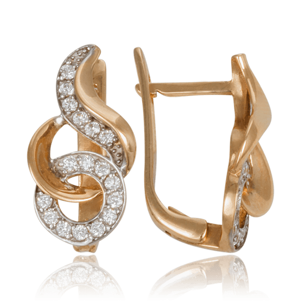 Золотые серьги с цирконием 2104460 детальное изображение ювелирного изделия Золотые серьги с фианитом