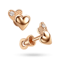 оглядове фото Золоті пусети Два серця з фіанітом 041549 оглядове фото Золоті пусети Два серця з фіанітом 041549