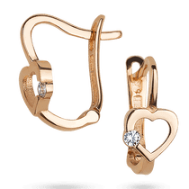 обзорное фото Золотые серьги детские Сердечка 031506  Серьги с камнями