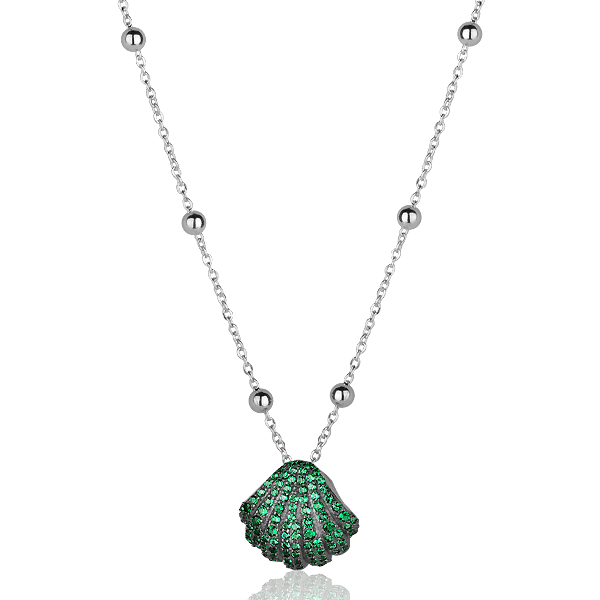 Серебряное колье Ракушка с зелеными фианитами 027396 детальное изображение ювелирного изделия Серебряные колье
