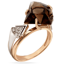 обзорное фото Золотое кольцо Бакарди с кварцем и фианитами 033960  Золотые кольца