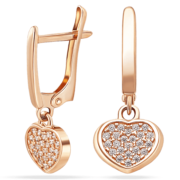 Женские серьги из червного золота Сердце с фианитами на английской застежке 039008 детальное изображение ювелирного изделия Золотые серьги с фианитом Женские серьги из червного золота Сердце с фианитами на английской застежке 039008 детальное изображение ювелирного изделия Золотые серьги с фианитом